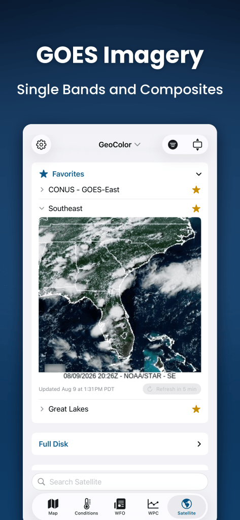 Wx Bulletin GOES satellite imagery screen